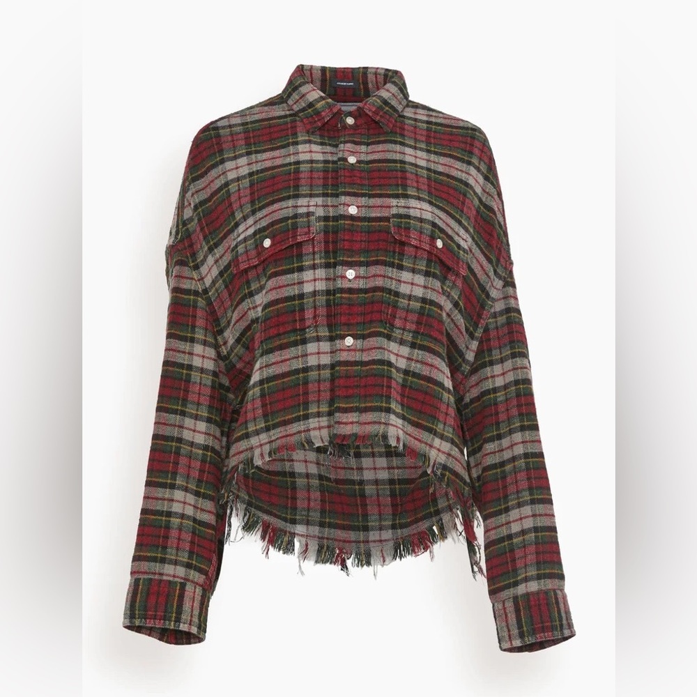 R13 cropped work Shirt In grey Plaid. Size small.